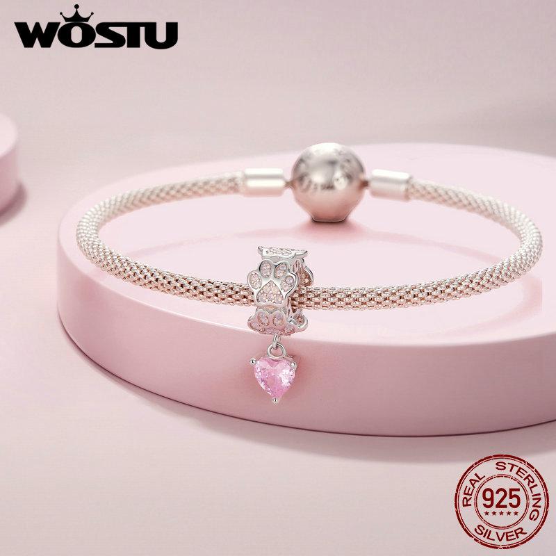 WOSTU 925 Silver Crown Charm Infinite Love Angel Zircon Beads Fit Original Bracelet Bangle Jewelry Gift for Women
