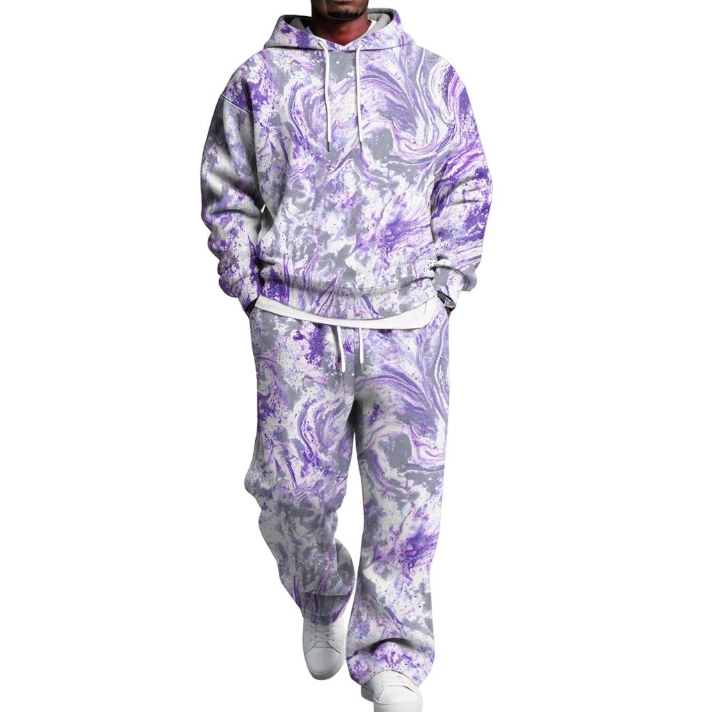 Men's Hoodie and Sweatpants Set with Elastic Waist, Casual Two Piece Outfit