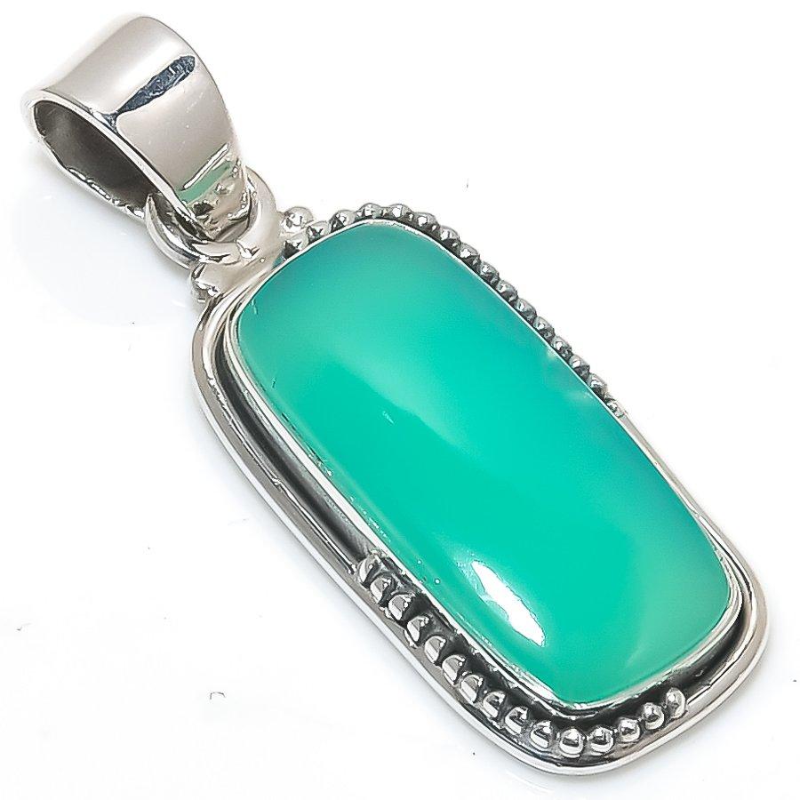 Natural Chrysoprase Gemstone 925 Solid Sterling Silver Gift Pendant 1.50" W6a86