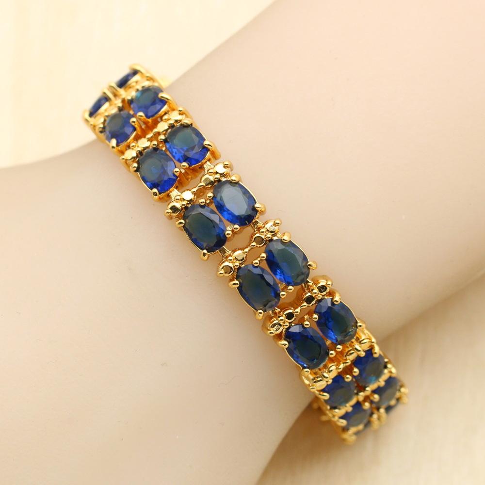 Dark Blue Stones Gold Color Bridal Jewelry Sets For Women Drop Earrings Necklace Pendant Bracelet Rings Free Gift Box Wpaitkys