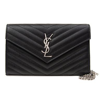 Saint Laurent Ysl Cassandre Silberfarbene Beschläge Glied-Symbol Abnehmbare Metallkette Leder Crossbody-Tasche Damen Crossbody-Tasche Schwarz 377828-BOW02-1000