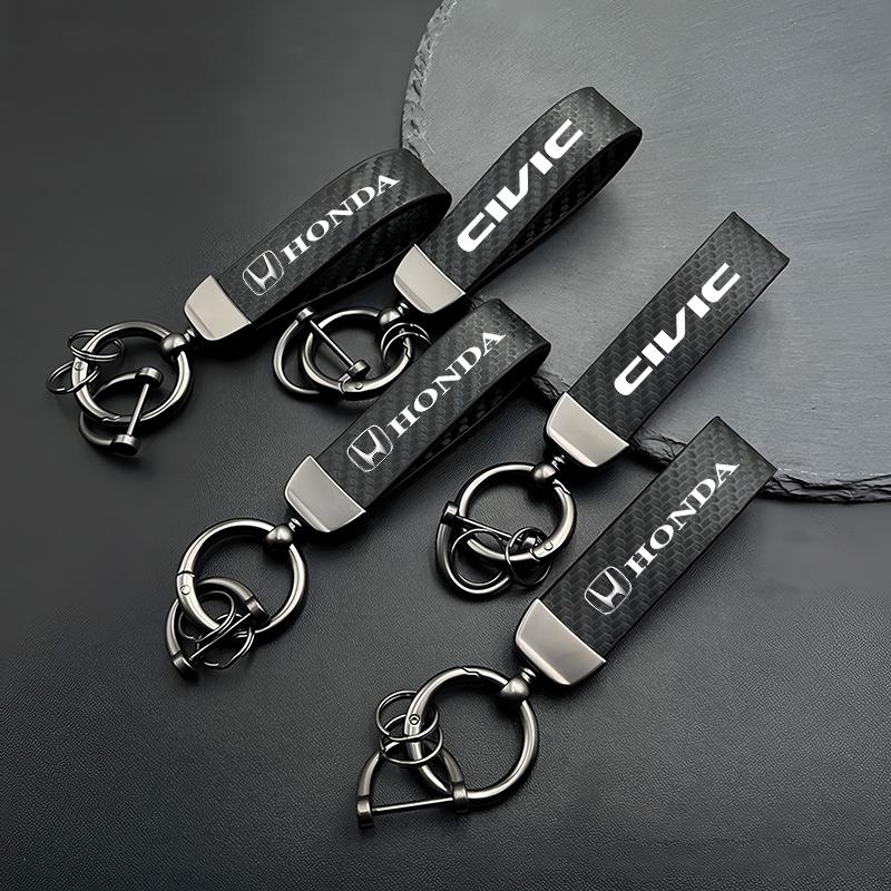 UNYDV1 Car Titanium Alloy Keychains Carbon Fiber Style Key Chain For Honda Civic Accord Fit Jazz Pilot CRV Odyssey Passport City HRV