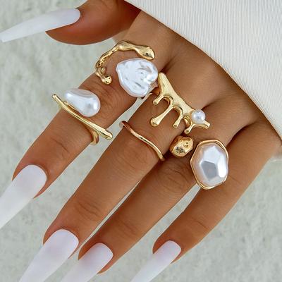Accessories French Baroque Special-shaped Simple Pearl Ring Light Luxury Temperament Open Ring Set