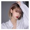 Eileen Bob Brown x Beige Parykk Naturlig Fluffy Parykk Rett Liten Ansiktseffekt Nett Inkludert Dame