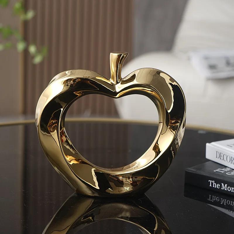 

Electroplated Gold Silver Ceramic Sculpture Ornament Shaped Openwork Porcelain Fruit Crafts Home Decoration New