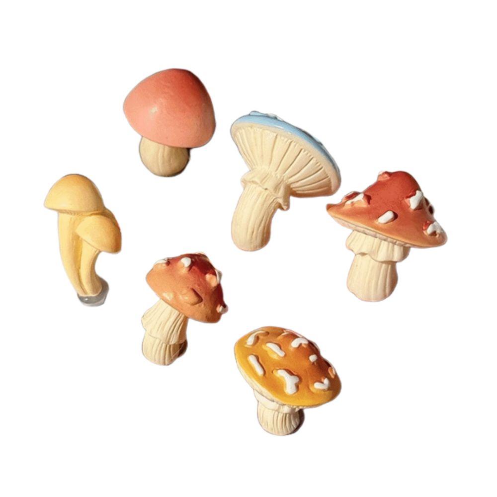 6pcs 3D Mini Mushroom Fridge Stickers Simulated Forest Theme Miniature Figurines Magnetic Micro Landscape Ornaments Home Decor