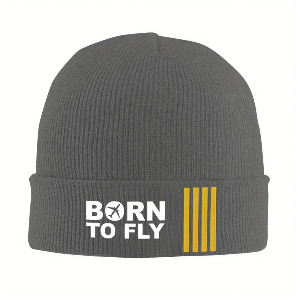 New Born To Fly Captain Knitted Hat Womens Unisexs Beanies Winter Hats Acrylic Airplane Casual Cap