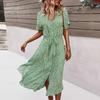 Elegant Shirt Dress Lapel Mid Calf Length Beautiful Flower Pattern Versatile Attractive Daily Clothing