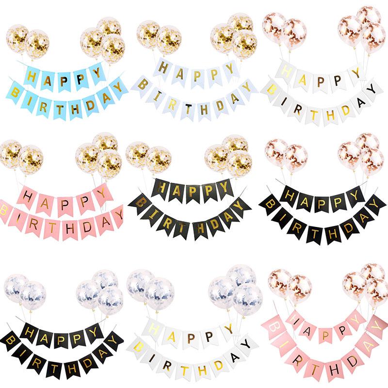Happy Birthday Flag Sequined Balloon Set Birthday Room Living Room Confession Decoration Simple