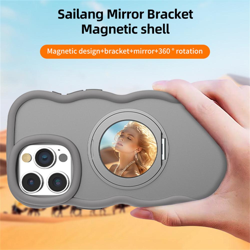 For iPhone 16 Pro Case Compatble with MagSafe Kickstand TPU+PC Phone Cover Built-In Mirror