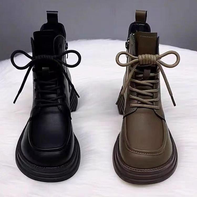 New Thick-soled Soft Leather Velvet Martin Boots Women's Cotton Boots 2025 Autumn and Winter Warm Short Boots Versatile Flat-soled Thickened Cotton S