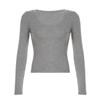 Women Plunging Neck Basic T-Shirt Autumn Solid Slim-fitting Full Sleeve Top Casual Versatile Simple  Shirt