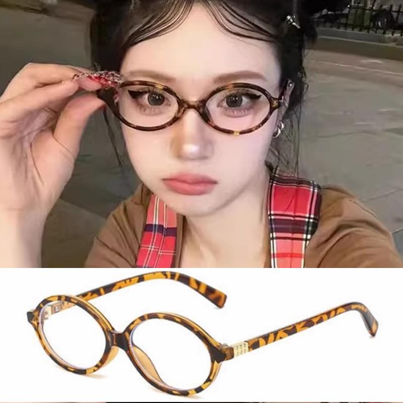 Girls Y2K Red Green Frame Glass Retro Oval Sqaure Glasses Eyewear Decorative Computer Anti-blue Eyeglasses with Seaside Driving
