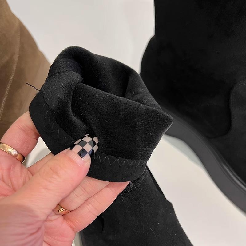 Thick-soled Elastic Boots Women's Winter Velvet 2024 New Internet Celebrity Versatile One-pedal Knight Boots Popular Short Boots