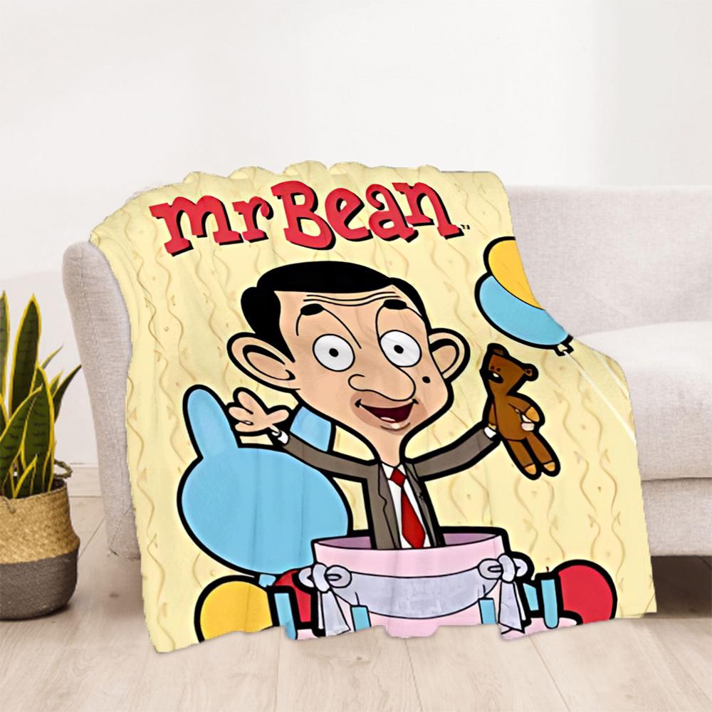 1pc Mr. Bean Outdoor Blanket Lightweight Flannel, Soft & Warm, All-Season Use for Sofa, Outdoor, Camping, Living Room, Office029