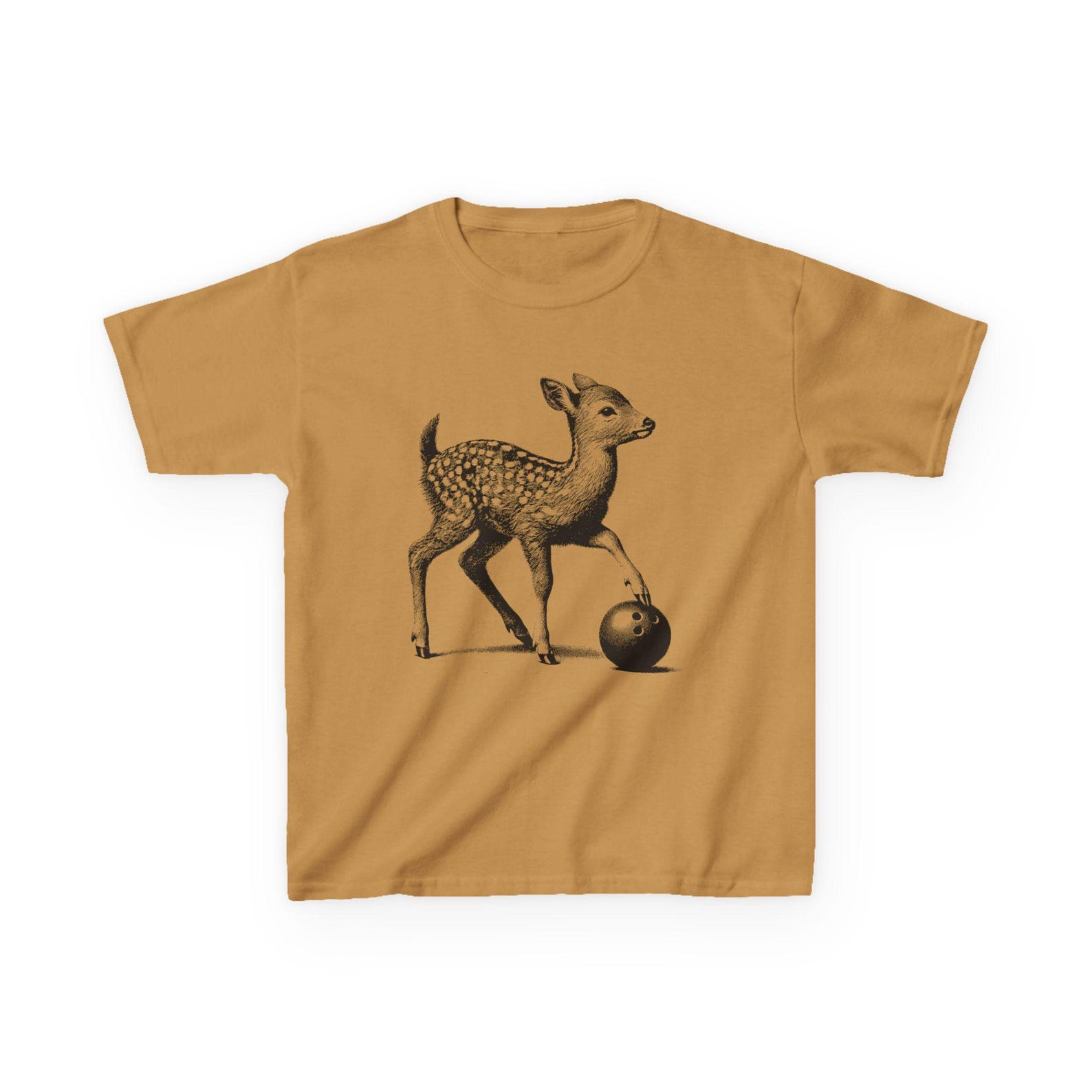 Vintage Fawn Kids Tee, Bowling Deer Graphic T-Shirt XL