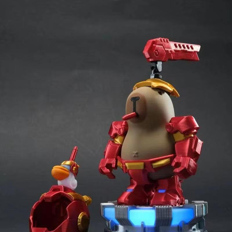Cartoon Iron Capybara Hero Magnetic Mecha Armor Spider Man Capybara Doll Hand Made Creative Toy Collectible Action Figure Gift