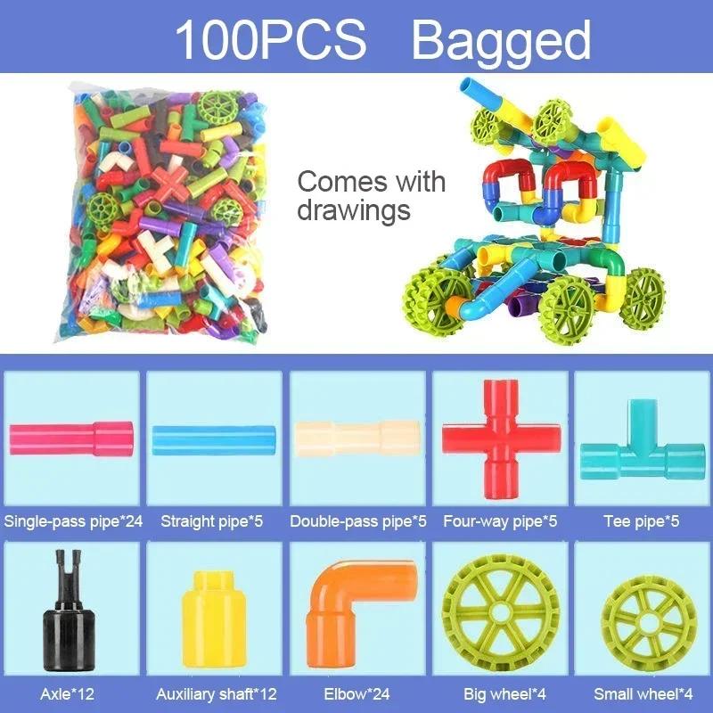 Kids' Plastic Water Pipe Building Blocks Toys Assembly Educational Playsets For Boys Aged 3-4-6 Years Old Creative Connector