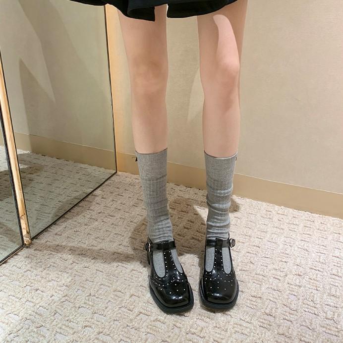 Sheepskin version~ 2025 new miu wind one-word buckle with Mary Jane loafers women's platform JK socks with small leather shoes