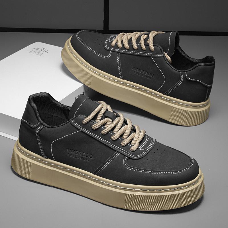 

Кожаные трендовые мужские повседневные туфли на платформе, мягкие кроссовки, дышащая спортивная обувь для активного отдыха, легкие нескользящие кроссовки для бега, теннисные туфли 39 чёрный