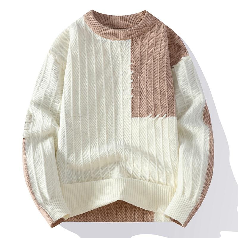 New Contrasting Sweater for Boys In Autumn and Winter Loose Lazy Style Youth Pullover Knitted Sweater