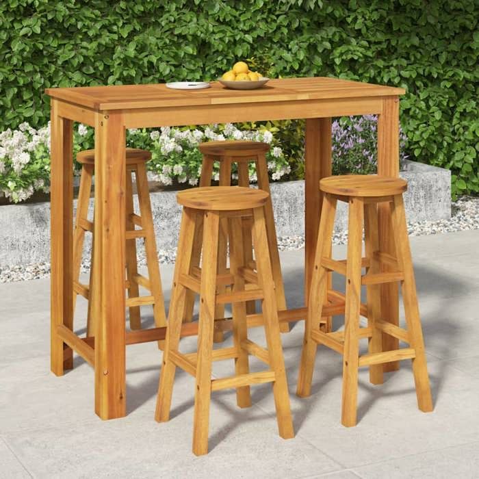 VidaXL Ensemble de Bar de Jardin 5 pcs, Table et Chaises avec Repose-Pieds, Ensemble de Meubles de Terrasse Extérieur, Bois 3154394