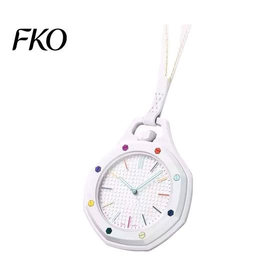 Mechanical Pocket Watch Colorful Octagonal Watch, Quartz Analog Hollow Case Necklace with Faux Leather Strap for Men Women Checkered