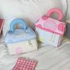 Portable Cosmetic Bag Makeup Storage Bag Organizer with Handle, Pink Blue Polka Dot Design