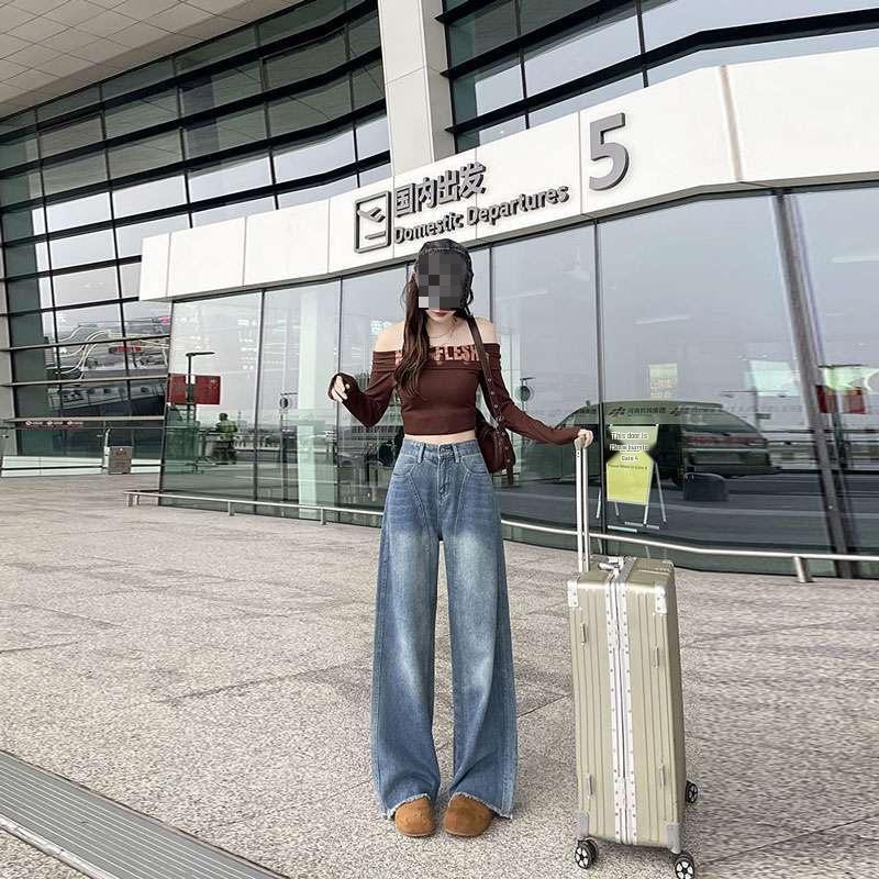 

2026 Women s American Retro High-Waisted Wide-Leg Jeans - Slimming, Loose Fit, Autumn Style 2XL