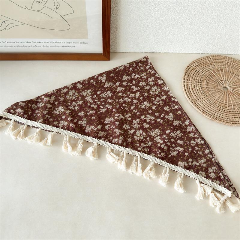 New Fringed Bag with Triangular Scarf, Floral Lace, Soft and Cozy Fabric Headscarf Hairpin Headpiece