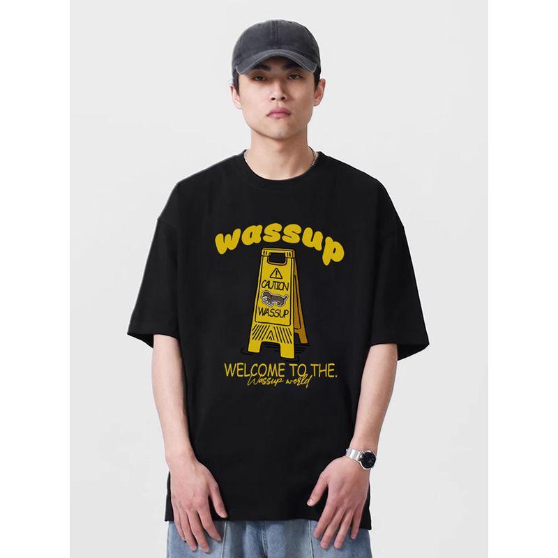 Wassup Official Store Trendy Brand Heavyweight T-Shirt Short-Sleeved Unisex Summer Loose Casual Pure Cotton Crew Neck Top