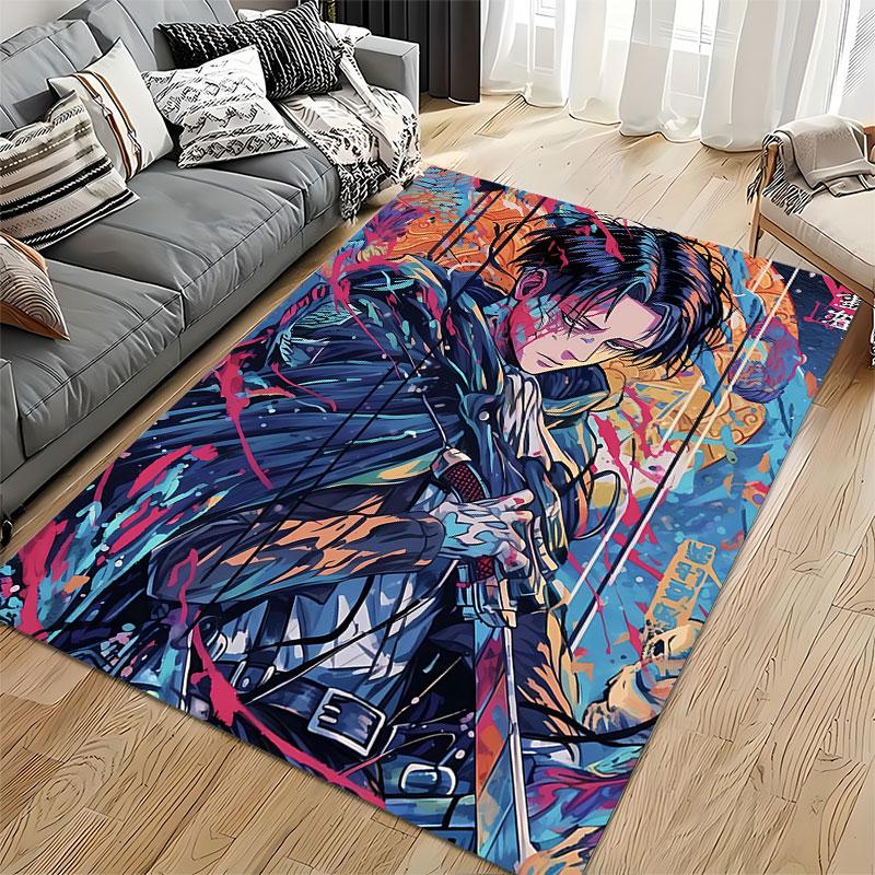 Anime Warrior with Sword Scene suitable as a non-slip mat for the living room or bedroom sofa