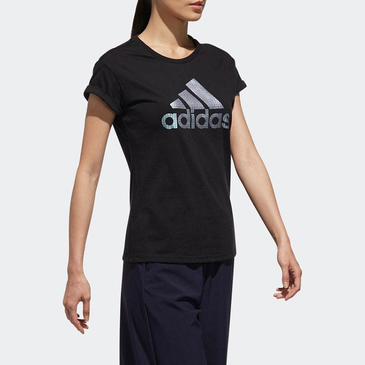 Adidas Solid Color Brand Logo Casual Sports Round Neck Short Sleeve T-Shirt Women Tops Black DM5345