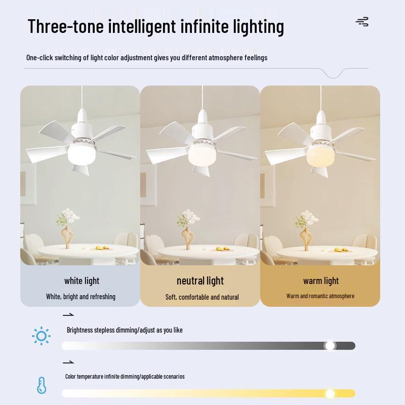 E27 Detachable Low Noise Ceiling Fan Light with Remote Control, Modern Minimalist Design, Five-Blade Style.