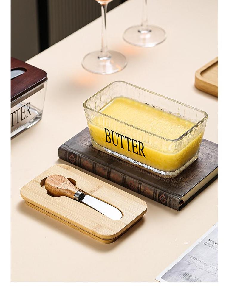 Transparent Glass Butter Dish with Lid & Spreader - Cheese Fresh-Keeping Box for Home Use