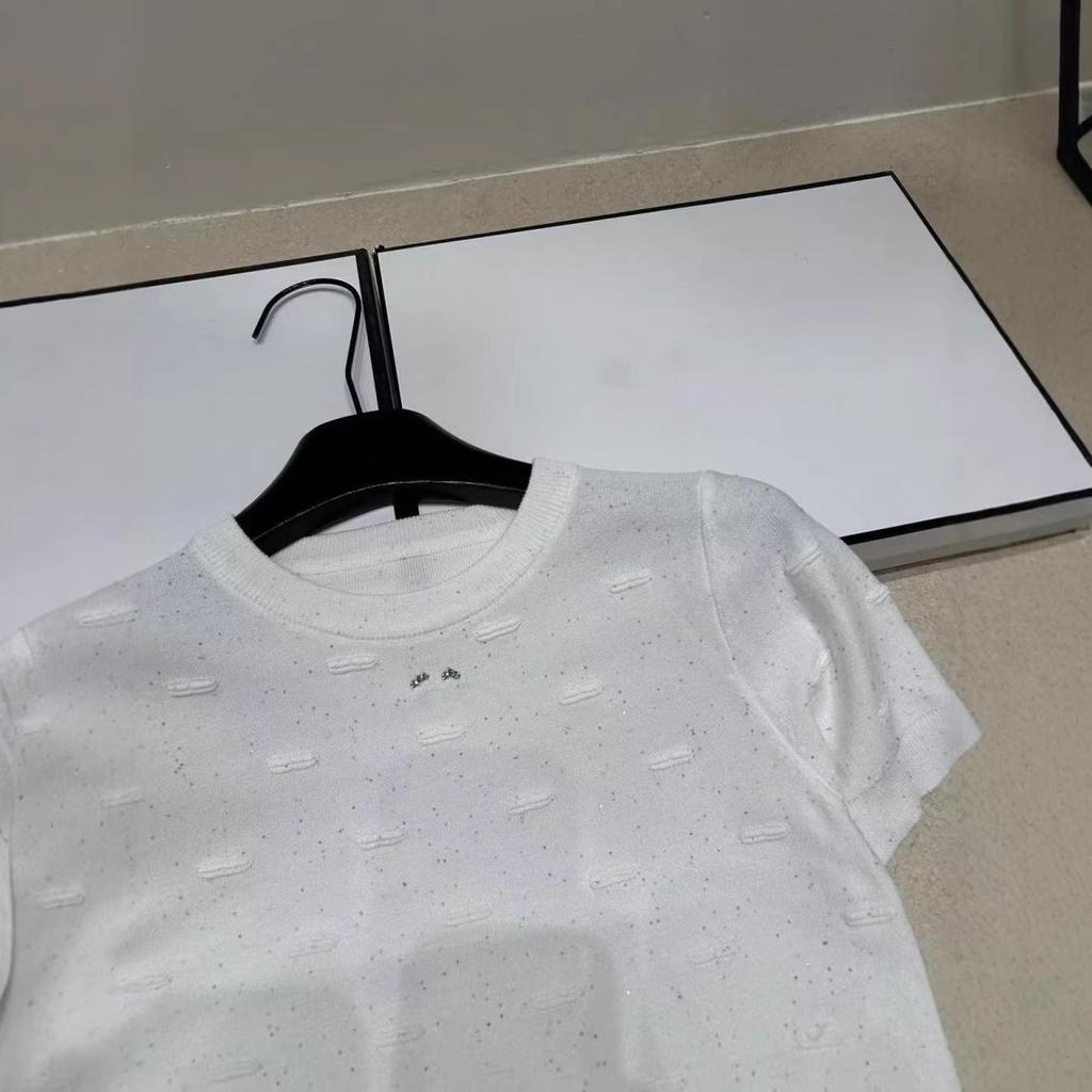 European Style 2026 Summer Embossed Sequin Knit Casual Top