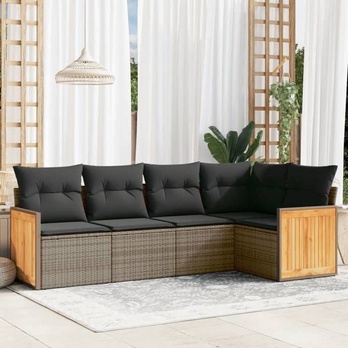 VidaXL Garden Lounge Set with Cushions 5 Pcs, Patio Sofas, Patio Furniture Set, Outdoor Furniture, Grey 3260030