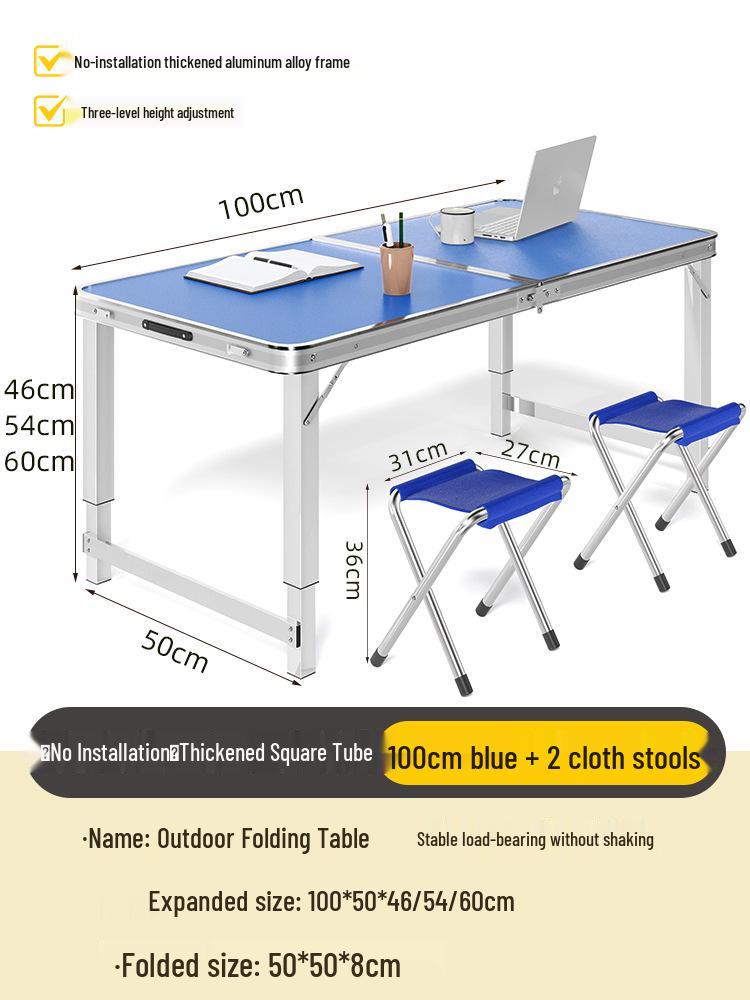 Adjustable Height Aluminum Folding Picnic Table & Chairs Set for Outdoor Camping & BBQ