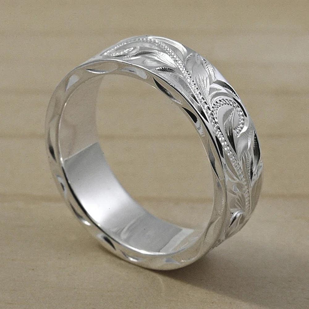 New Trendy Engraved Flower Leaf Pattern Women Wedding Band Rings Romantic Accessories for Lover Versatile Fashion Jewelry