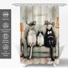 Kawaii Cartoon Cat Printed Shower Curtain Cute Funny Animal Artwork For Kids Women Bathroom