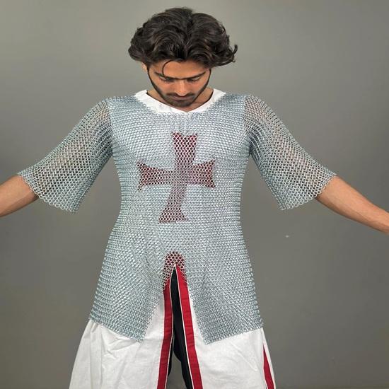 White Templar Cloak Holy Cross  Crusader Cloak Upper Inner with Chainmail Medieval Knight Armor Cloak LARP Cosplay Costume