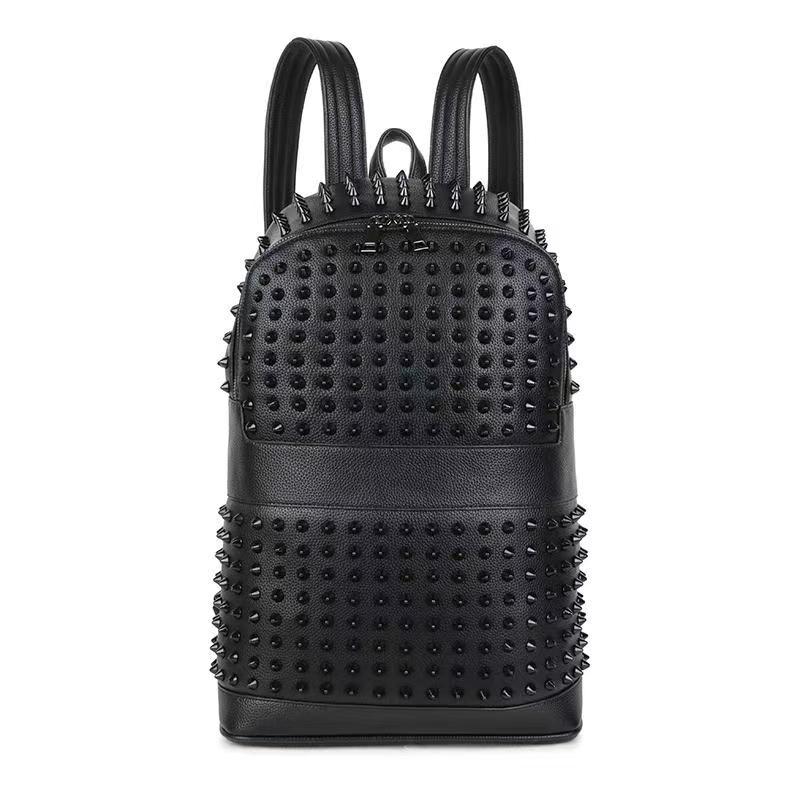 Backpack Unisex Black Leather Backpack Trendy and Cool, Large Capacity Outdoor Book Bag Trendy