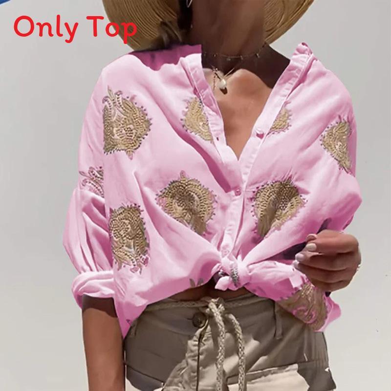 Floral Print Womens Shirt With Long Sleeves And Button Closure For Casual Summer Wear