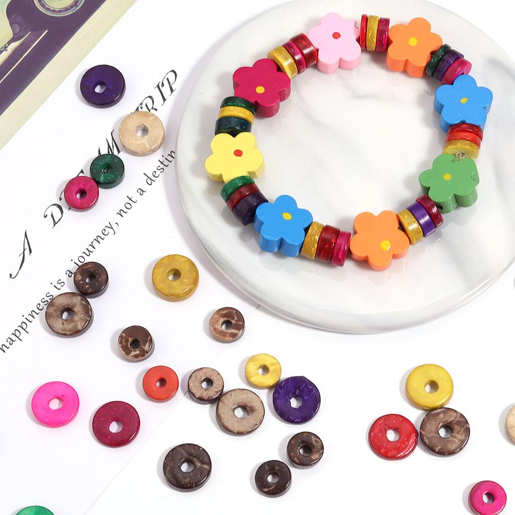 100pcs/lot Colored Button Wooden Beads Big Hole Flat Round Spacer Beads For Jewelry Making DIY Bracelet Necklace Accessories