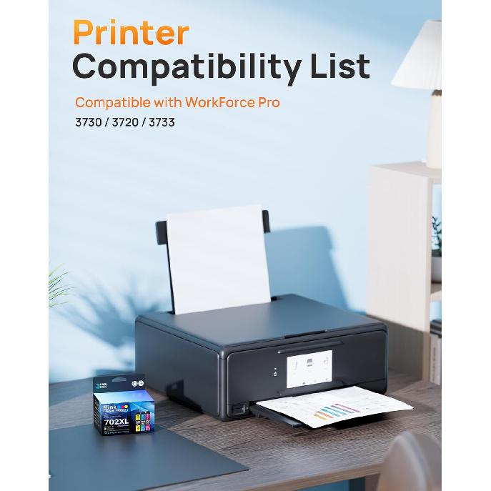 E-Z Ink Remanufactured Ink Cartridge Replacement for Epson 702XL T702XL High Yield Epson 702 T702 To Use with Workforce Pro WF-3720 WF-3730 WF-3733