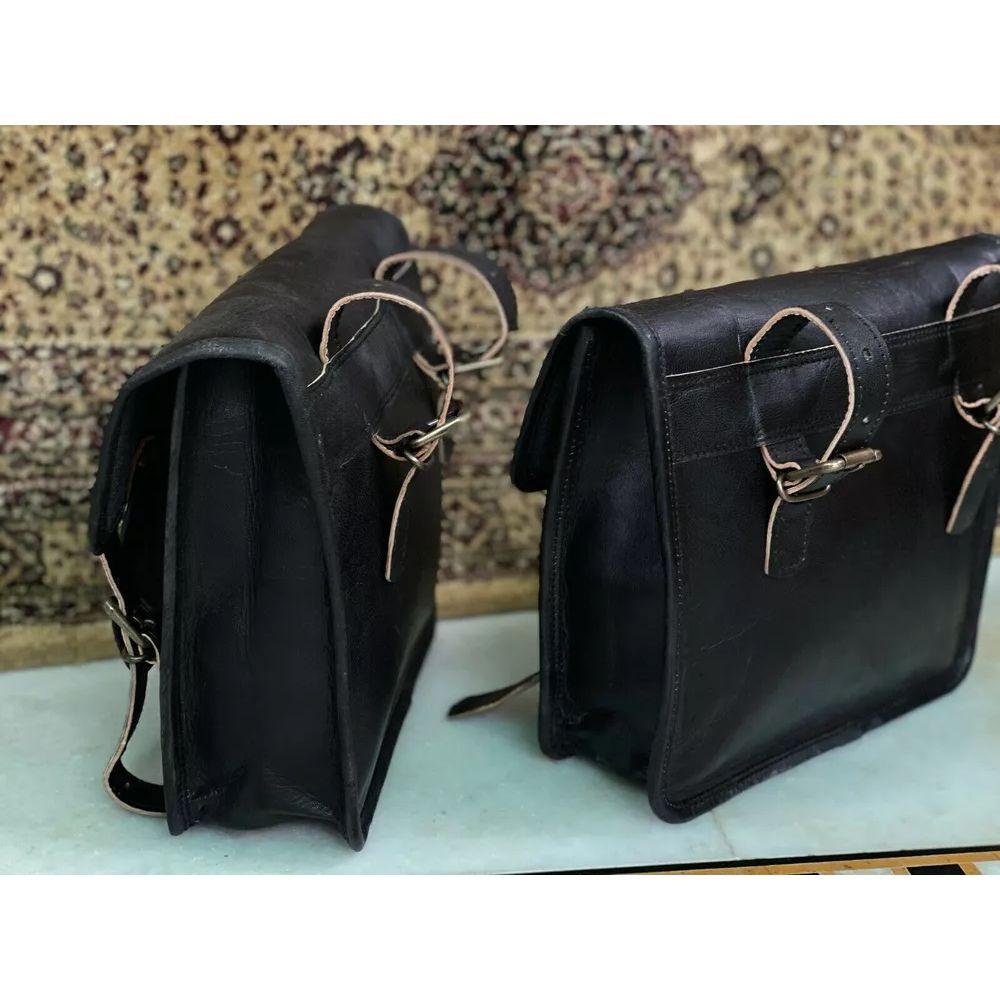 Große Motorradtasche 2 Seiten Vintage Leder Beide Satteltaschen (2 Schwarze Tasche)