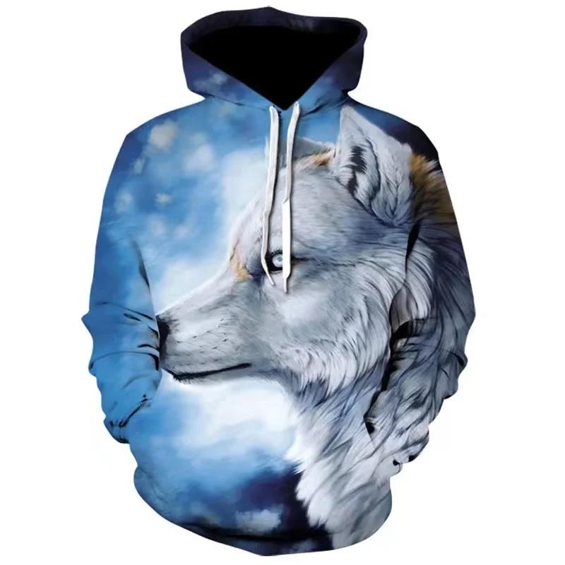Mode Neu Liebhaber Wolf Herren Hoodie 3D Muster Locker Herbst Sweatshirt Straße Lustige Marke