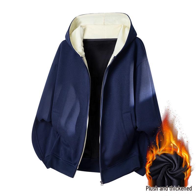 Dragon Spirit Men's Velvet Thick Winter Color Block Hoodie - Warm, Loose Casual Outerwear