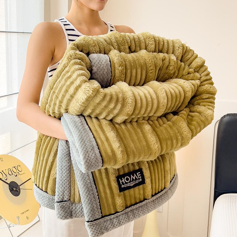 Imitation Rabbit Plush Striped Keep Warm Sofa Blanket Autumn Winter Warmth Bed Blankets Soft Fluffy Napping Shawl Blanket Queen