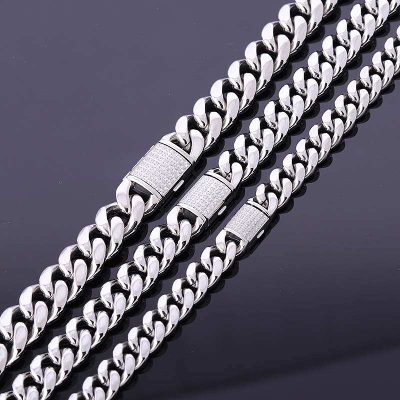 YSS JEWELRY 18K Hip Hop Jewelry Cuban Chain Stainless Steel Miami Cuban Link Chain in White